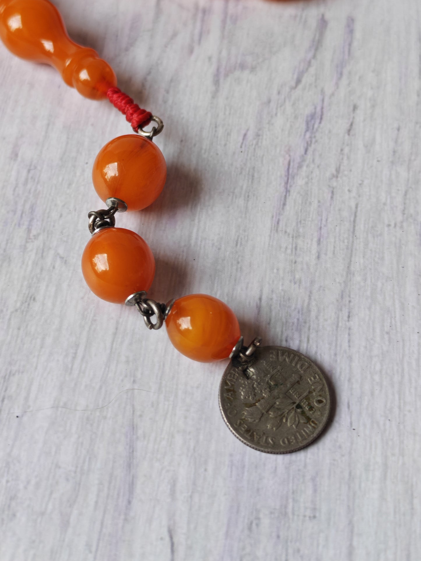 German Bakelite Carvacraft Tasbih – 39 Pigeon-Egg Beads | Turkish Craft | Silver Coin Tassel | Deep Honey Color with Transparent Veins