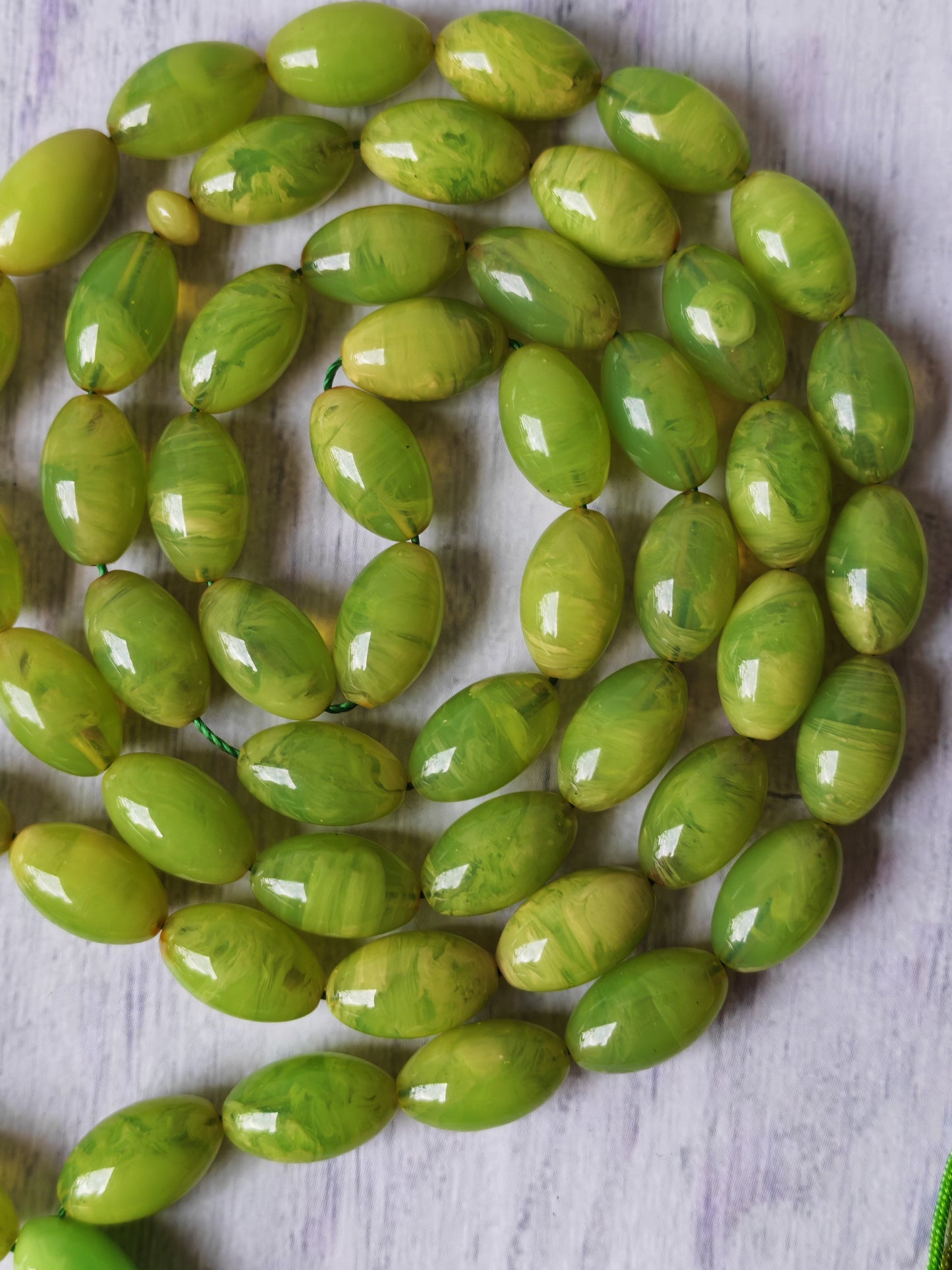 German Bakelite Tasbih – 53 Beads | Light Cloudy Green | Olive-Shaped | Daily Use