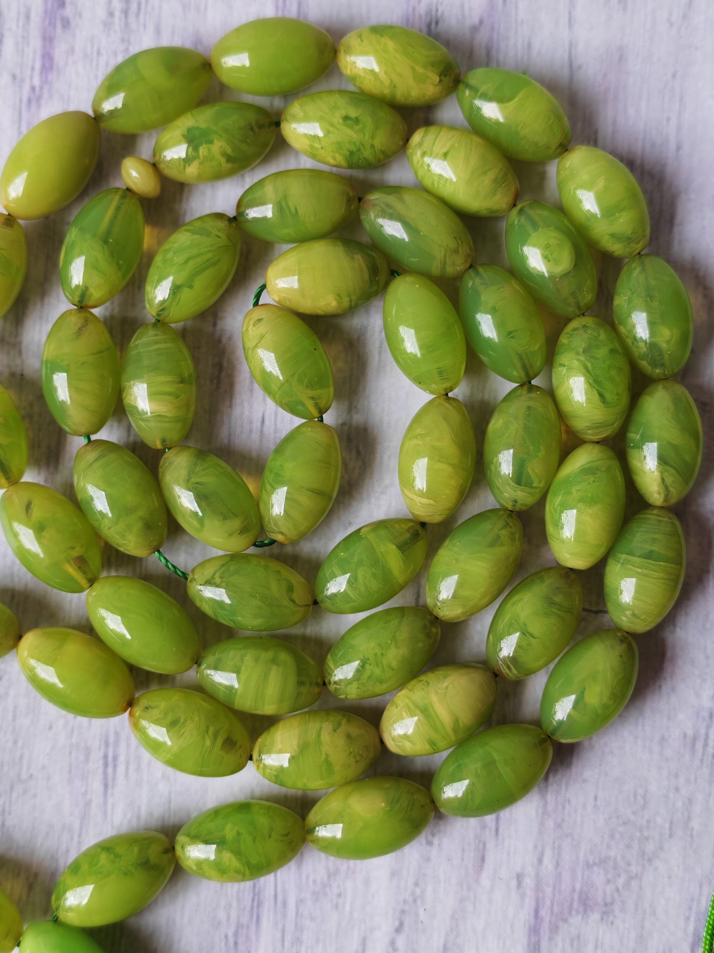 German Bakelite Tasbih – 53 Beads | Light Cloudy Green | Olive-Shaped | Daily Use