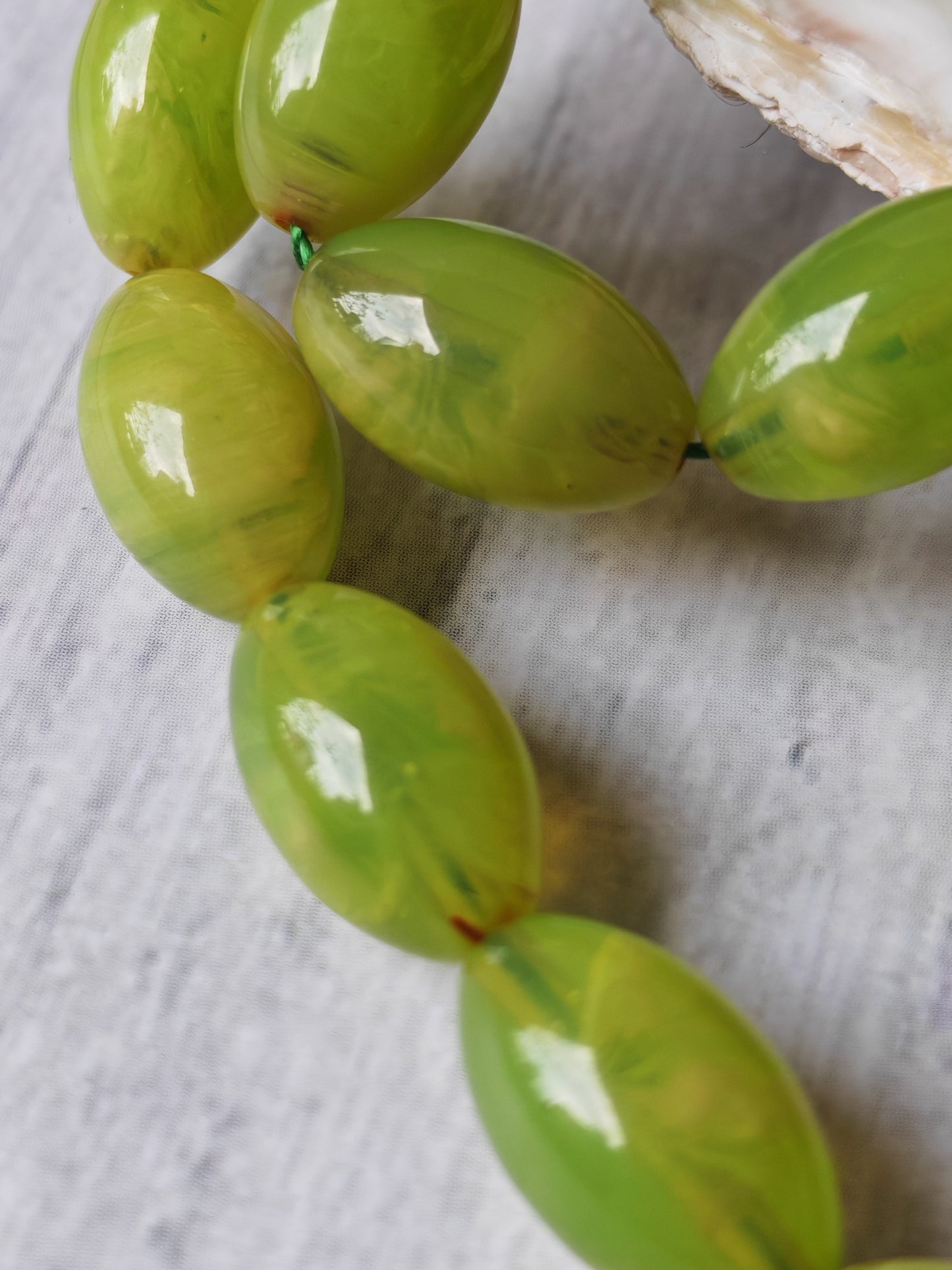 German Bakelite Tasbih – 53 Beads | Light Cloudy Green | Olive-Shaped | Daily Use