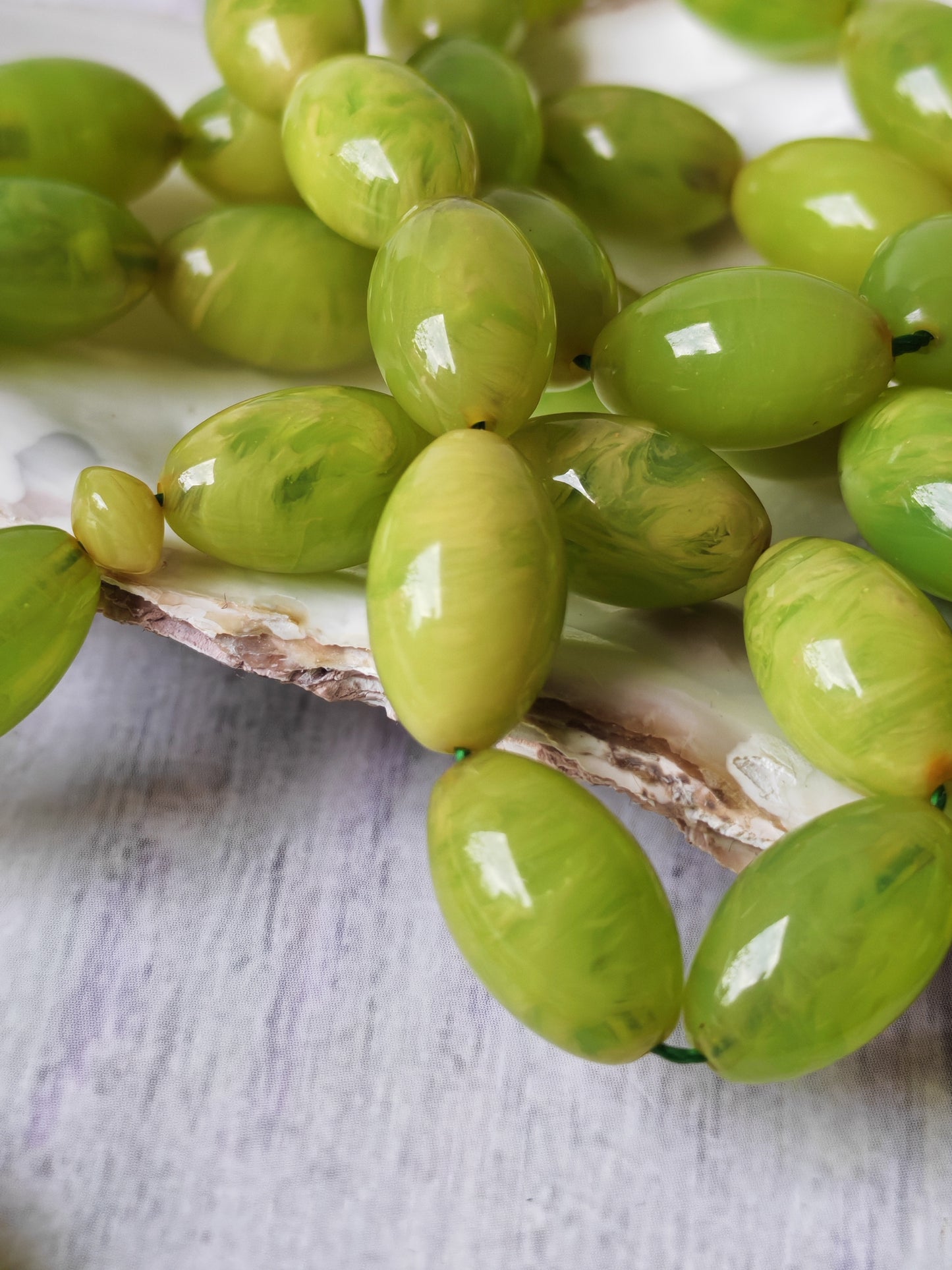 German Bakelite Tasbih – 53 Beads | Light Cloudy Green | Olive-Shaped | Daily Use