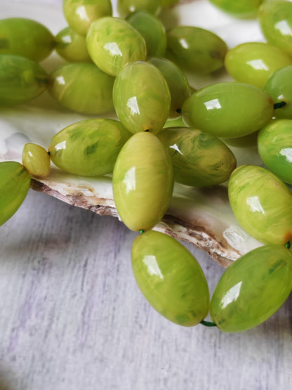 German Bakelite Tasbih – 53 Beads | Light Cloudy Green | Olive-Shaped | Daily Use