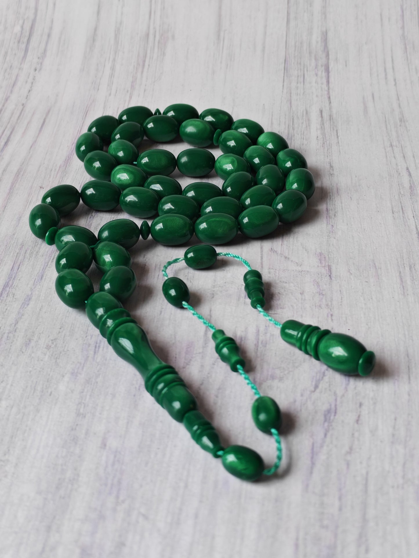 French Galalith Tasbih | 41 Beads | Dual-Tone Green | Egyptian Craft