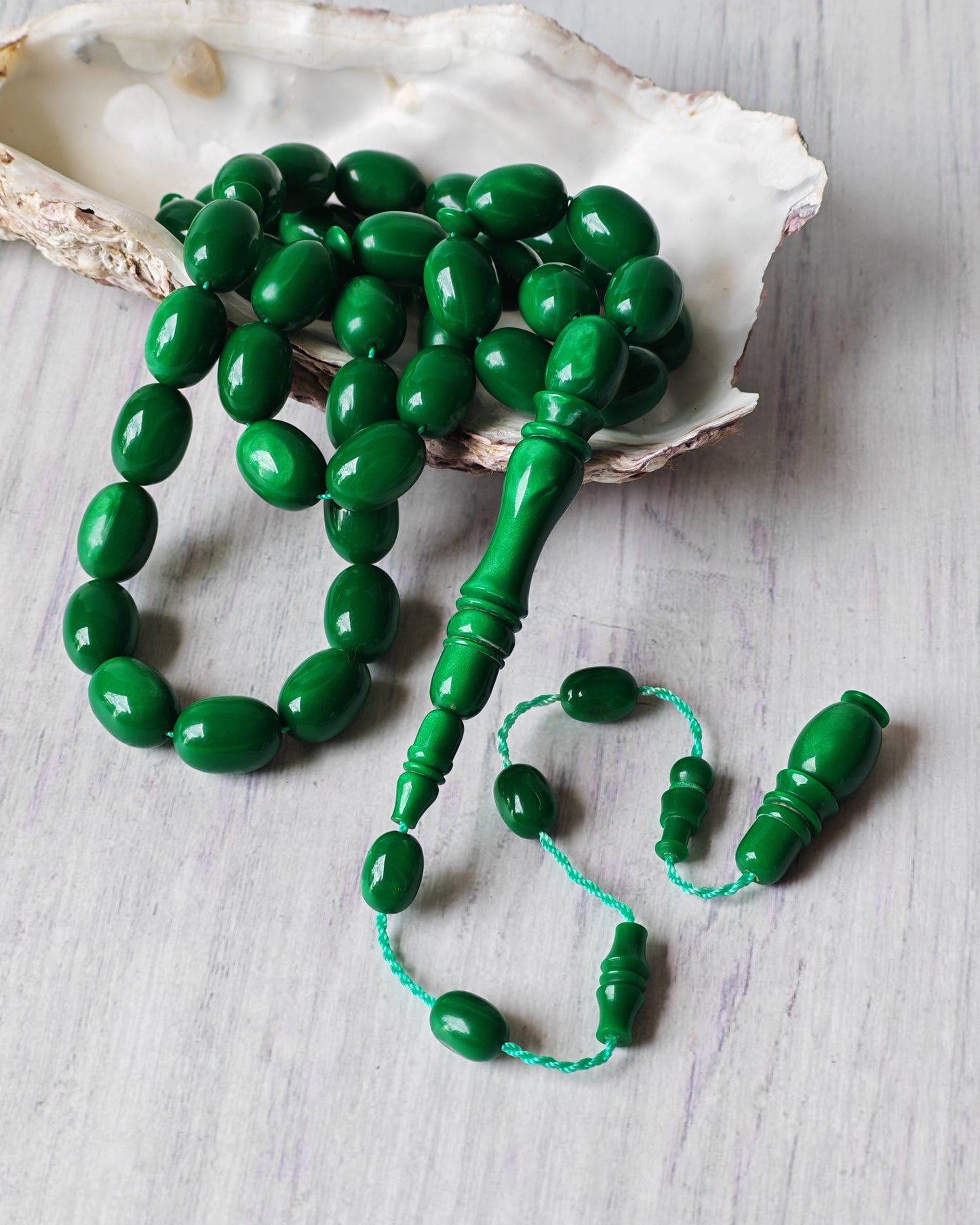 French Galalith Tasbih | 41 Beads | Dual-Tone Green | Egyptian Craft
