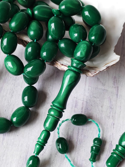French Galalith Tasbih | 41 Beads | Dual-Tone Green | Egyptian Craft