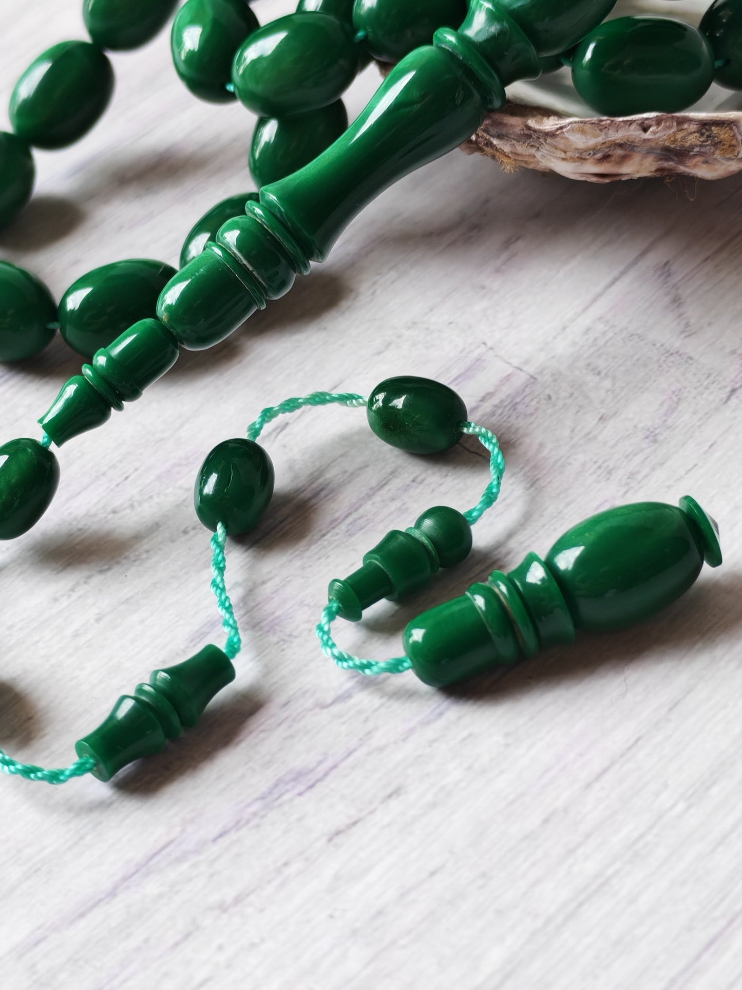 French Galalith Tasbih | 41 Beads | Dual-Tone Green | Egyptian Craft