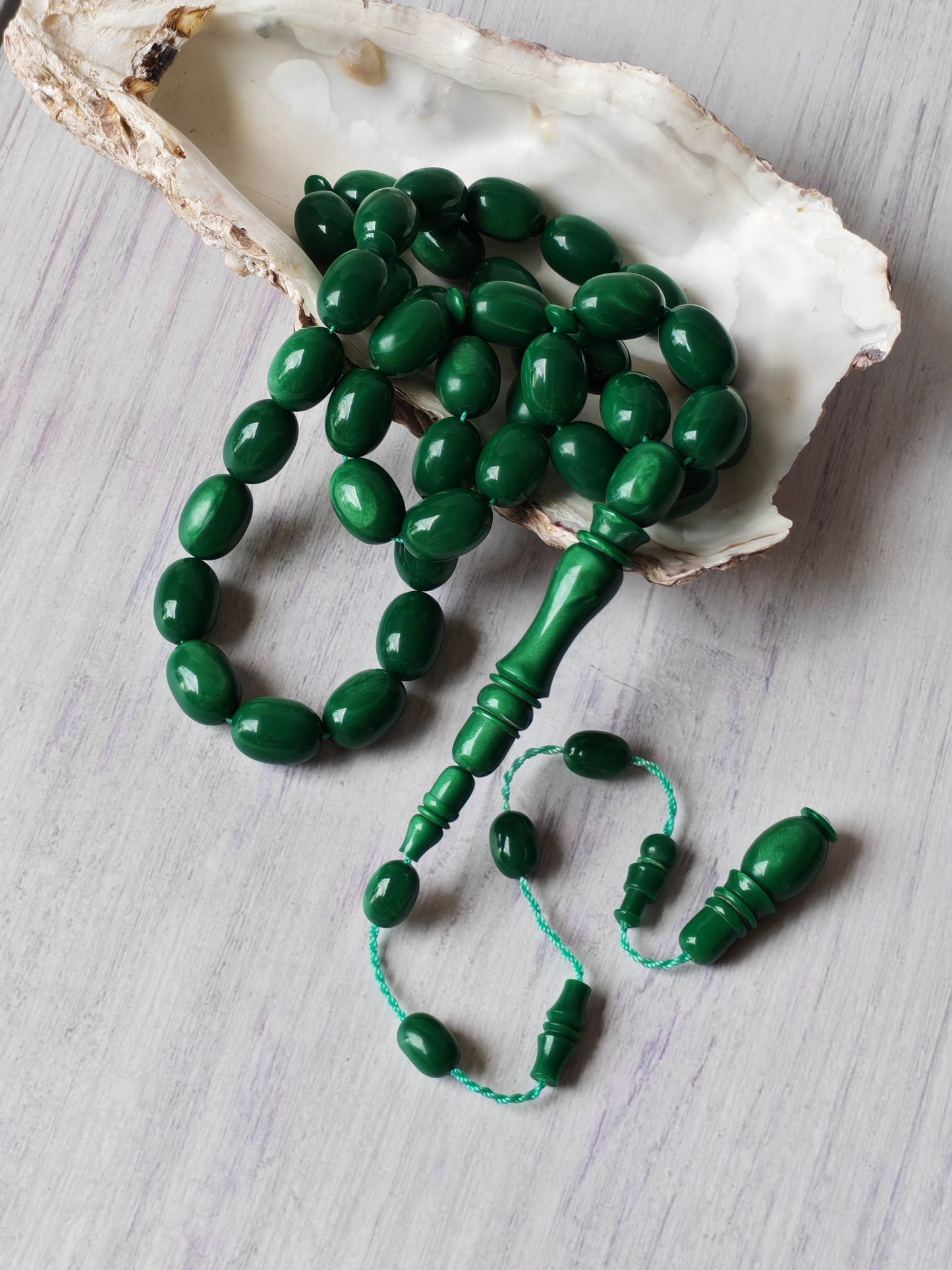 French Galalith Tasbih | 41 Beads | Dual-Tone Green | Egyptian Craft