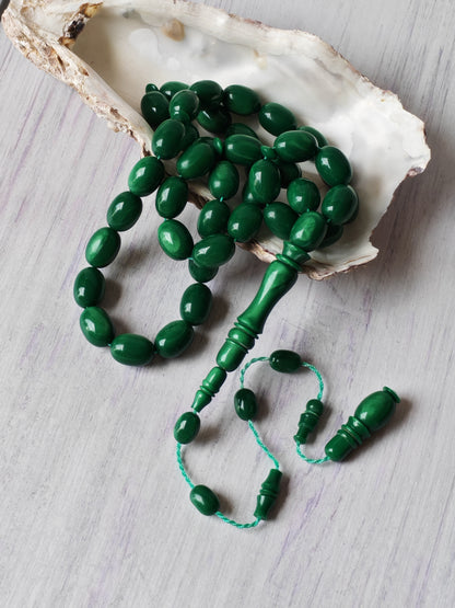 French Galalith Tasbih | 41 Beads | Dual-Tone Green | Egyptian Craft