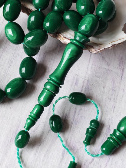French Galalith Tasbih | 41 Beads | Dual-Tone Green | Egyptian Craft