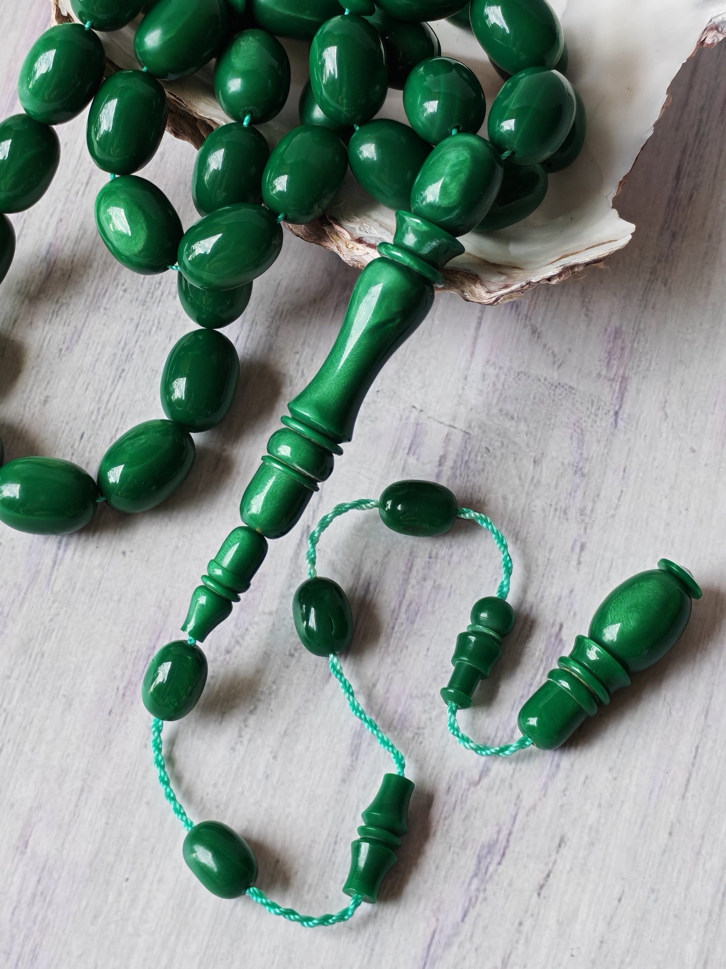 French Galalith Tasbih | 41 Beads | Dual-Tone Green | Egyptian Craft