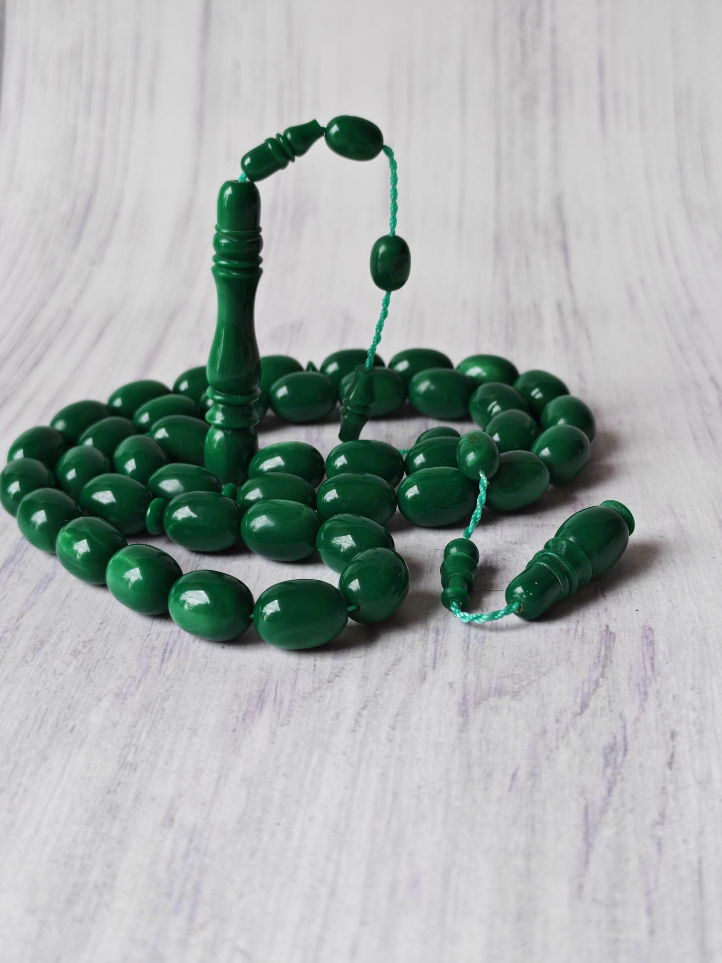 French Galalith Tasbih | 41 Beads | Dual-Tone Green | Egyptian Craft
