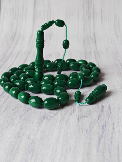 French Galalith Tasbih | 41 Beads | Dual-Tone Green | Egyptian Craft
