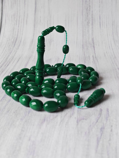 French Galalith Tasbih | 41 Beads | Dual-Tone Green | Egyptian Craft