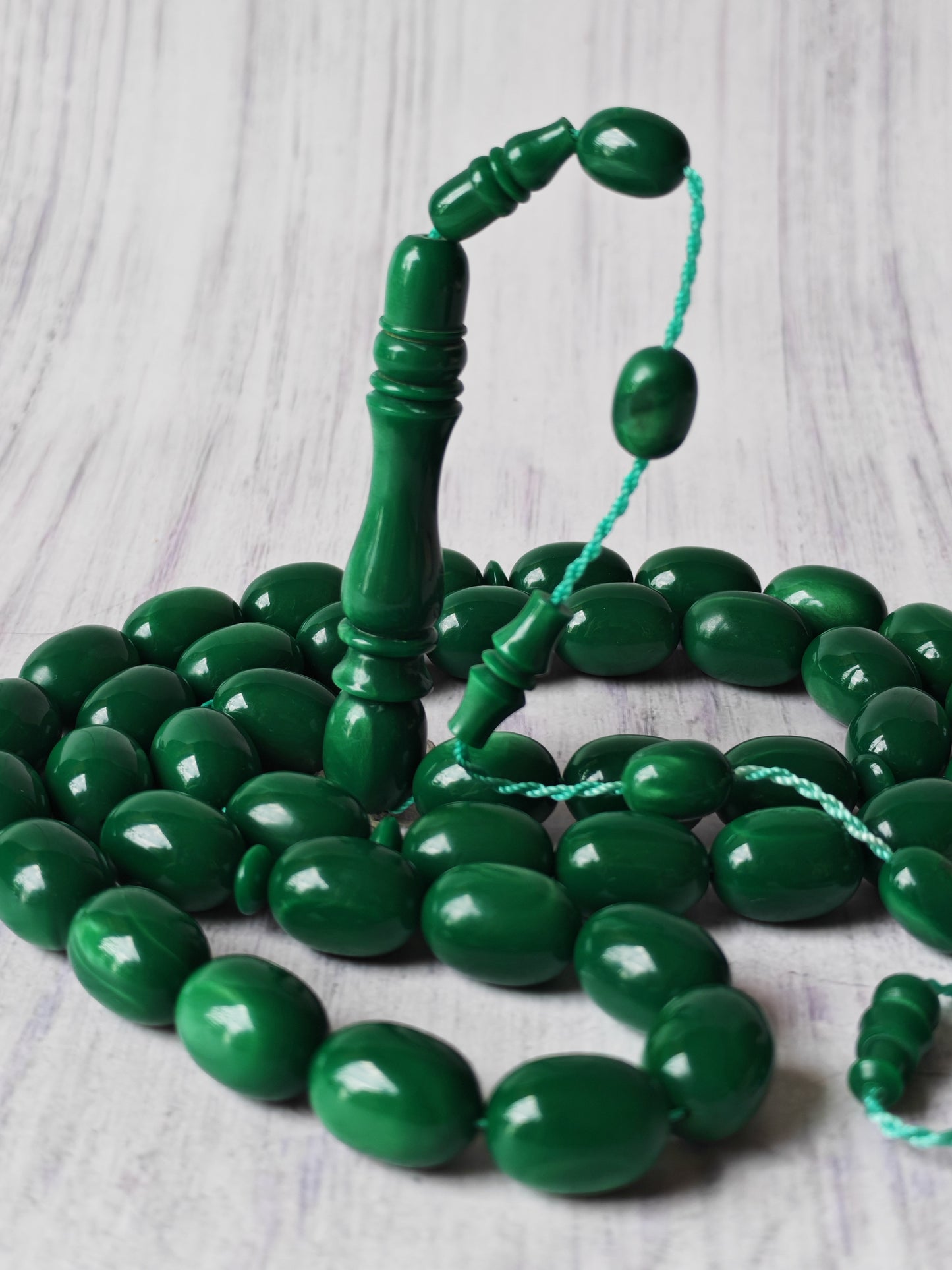 French Galalith Tasbih | 41 Beads | Dual-Tone Green | Egyptian Craft