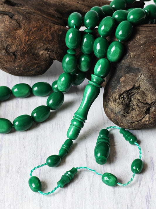 French Galalith Tasbih | 41 Beads | Dual-Tone Green | Egyptian Craft