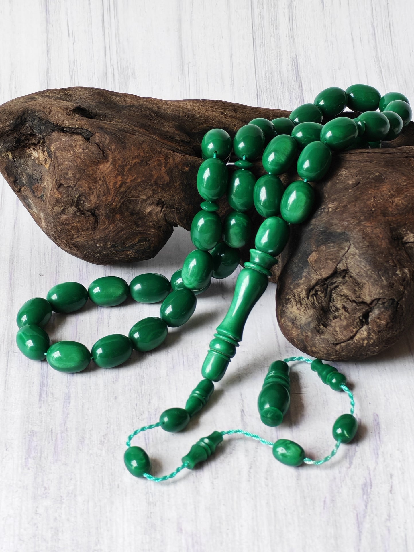 French Galalith Tasbih | 41 Beads | Dual-Tone Green | Egyptian Craft