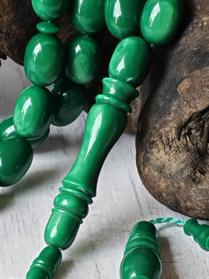 French Galalith Tasbih | 41 Beads | Dual-Tone Green | Egyptian Craft