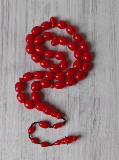 Bright Red British Bakelite Tasbih | 37 Pigeon-Egg Beads | Egyptian Craft