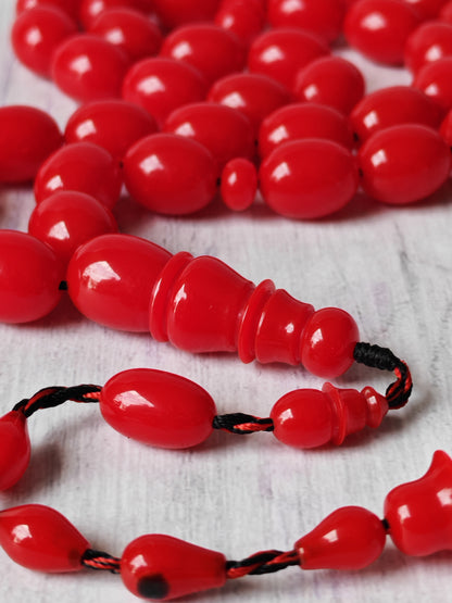Bright Red British Bakelite Tasbih | 37 Pigeon-Egg Beads | Egyptian Craft