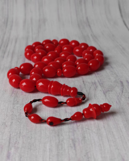 Bright Red British Bakelite Tasbih | 37 Pigeon-Egg Beads | Egyptian Craft