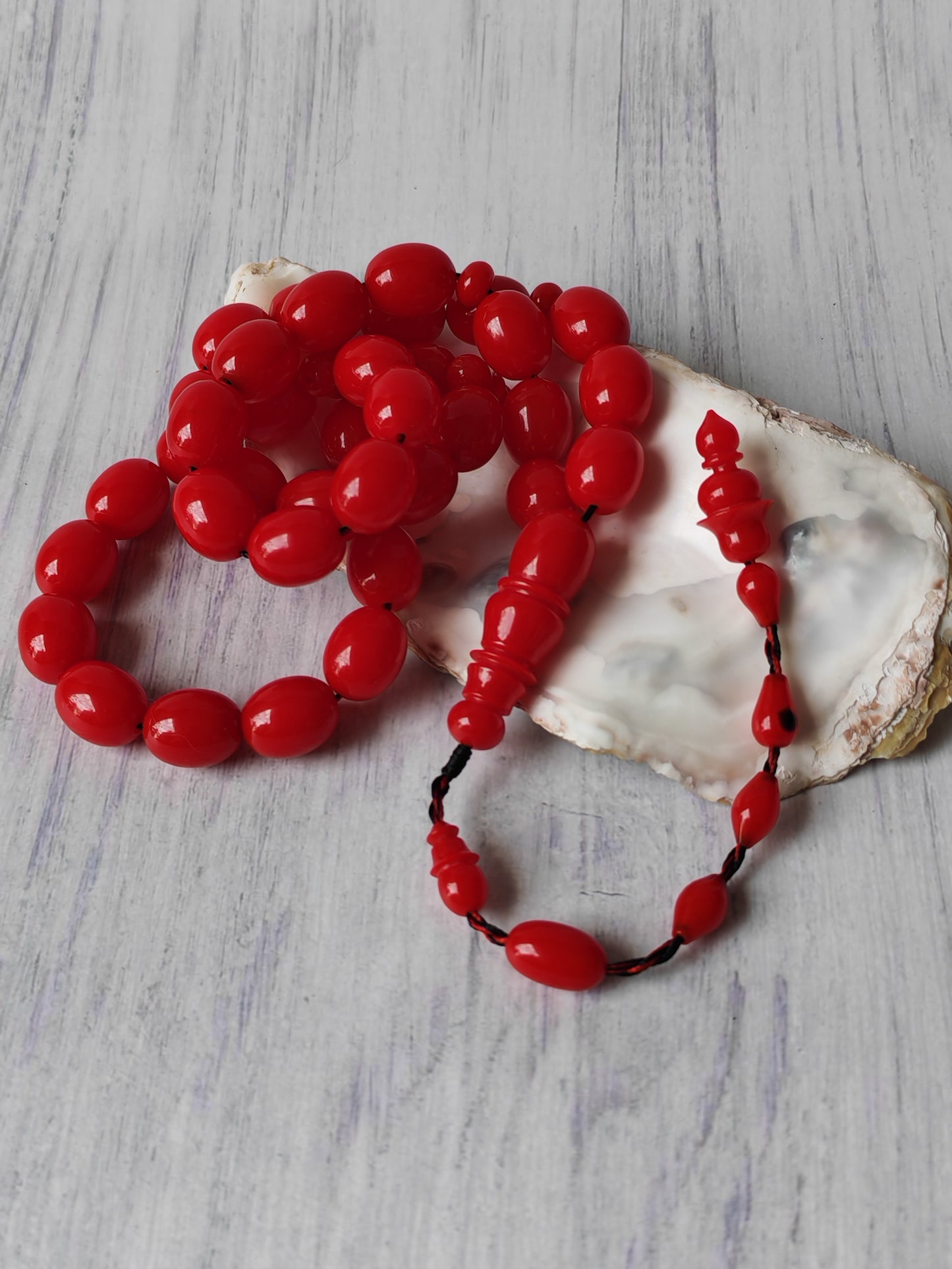 Bright Red British Bakelite Tasbih | 37 Pigeon-Egg Beads | Egyptian Craft