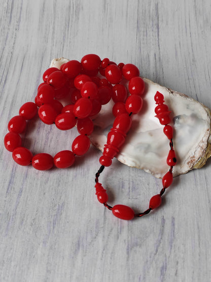 Bright Red British Bakelite Tasbih | 37 Pigeon-Egg Beads | Egyptian Craft