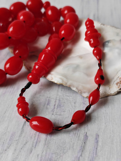 Bright Red British Bakelite Tasbih | 37 Pigeon-Egg Beads | Egyptian Craft