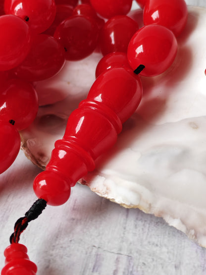 Bright Red British Bakelite Tasbih | 37 Pigeon-Egg Beads | Egyptian Craft
