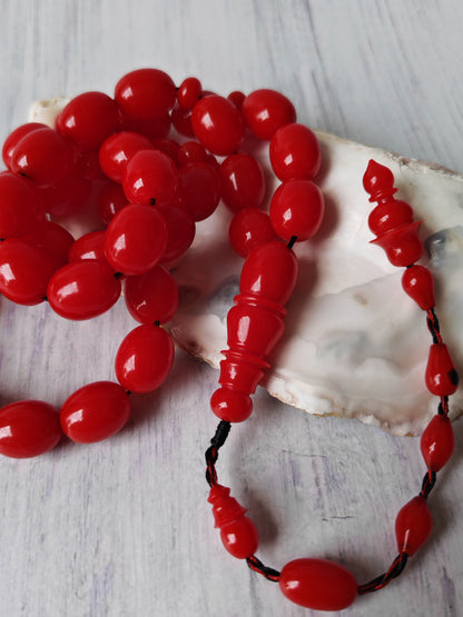 Bright Red British Bakelite Tasbih | 37 Pigeon-Egg Beads | Egyptian Craft