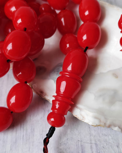 Bright Red British Bakelite Tasbih | 37 Pigeon-Egg Beads | Egyptian Craft
