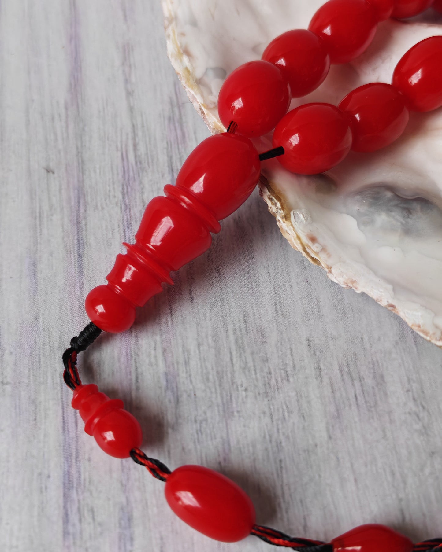 Bright Red British Bakelite Tasbih | 37 Pigeon-Egg Beads | Egyptian Craft