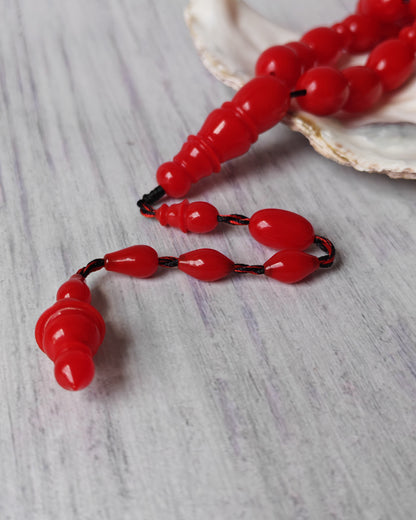 Bright Red British Bakelite Tasbih | 37 Pigeon-Egg Beads | Egyptian Craft