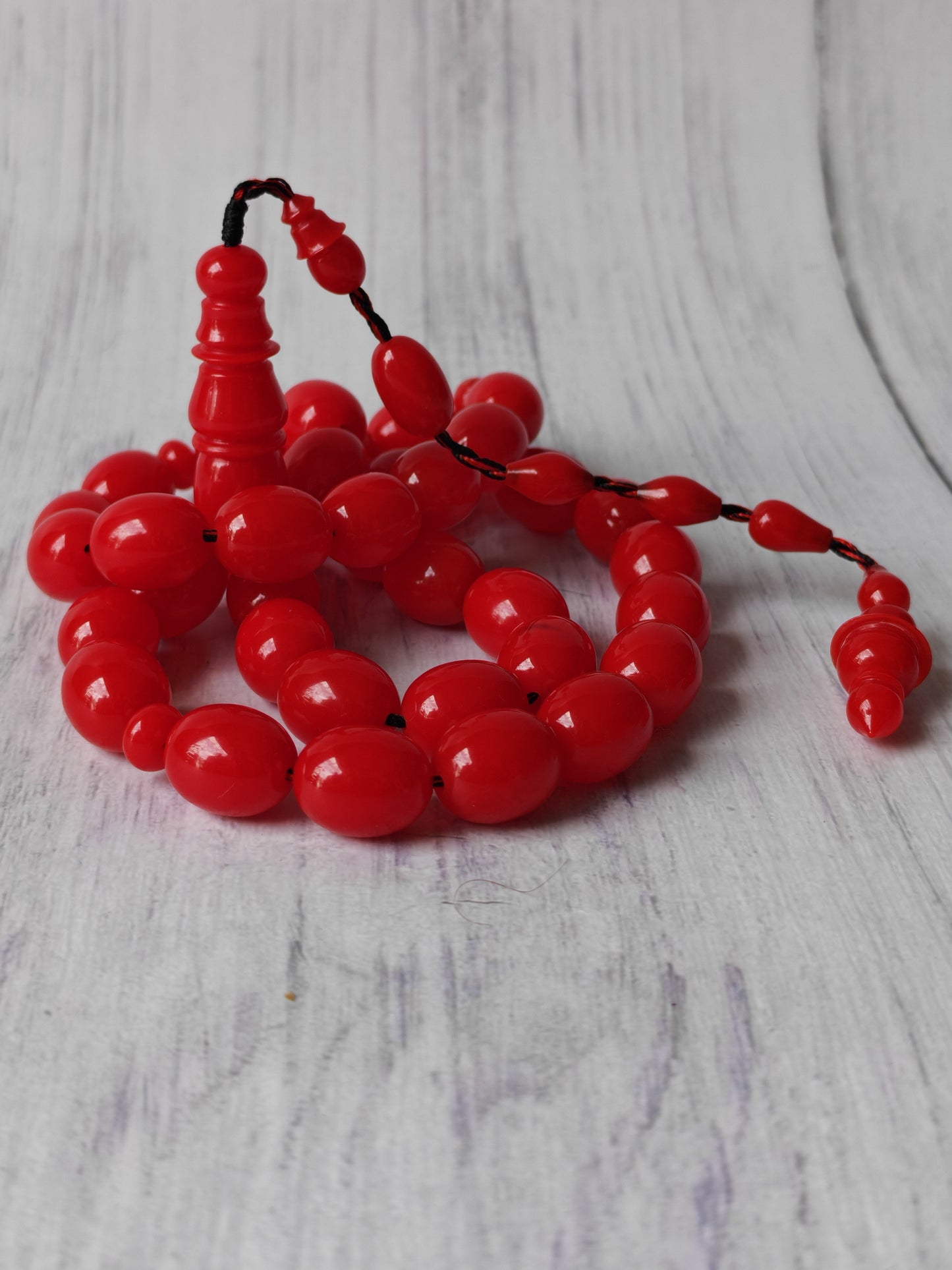 Bright Red British Bakelite Tasbih | 37 Pigeon-Egg Beads | Egyptian Craft