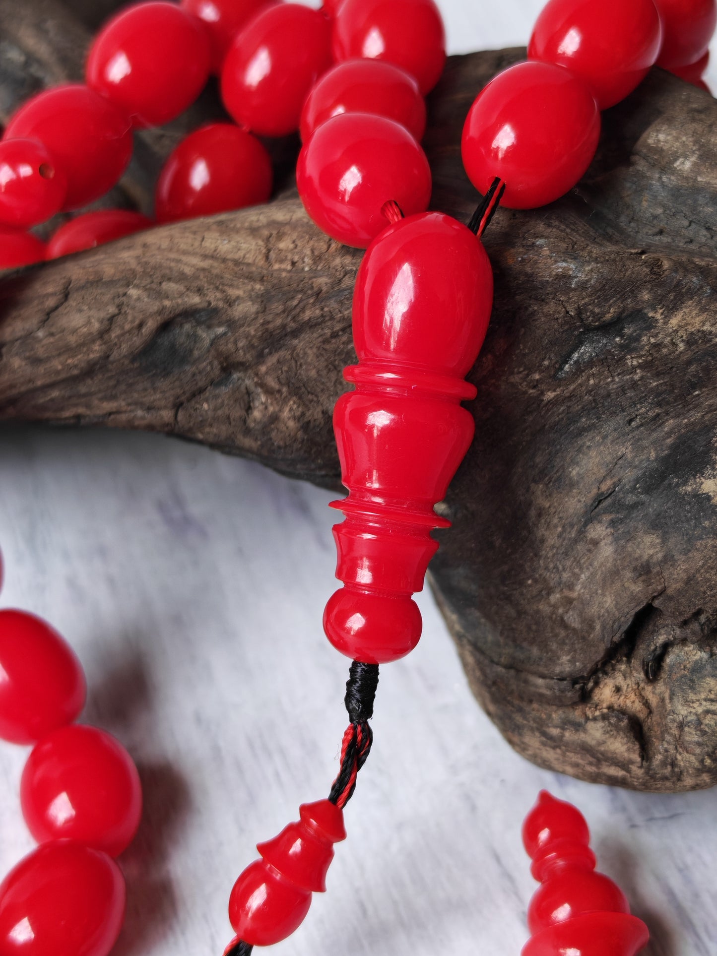 Bright Red British Bakelite Tasbih | 37 Pigeon-Egg Beads | Egyptian Craft