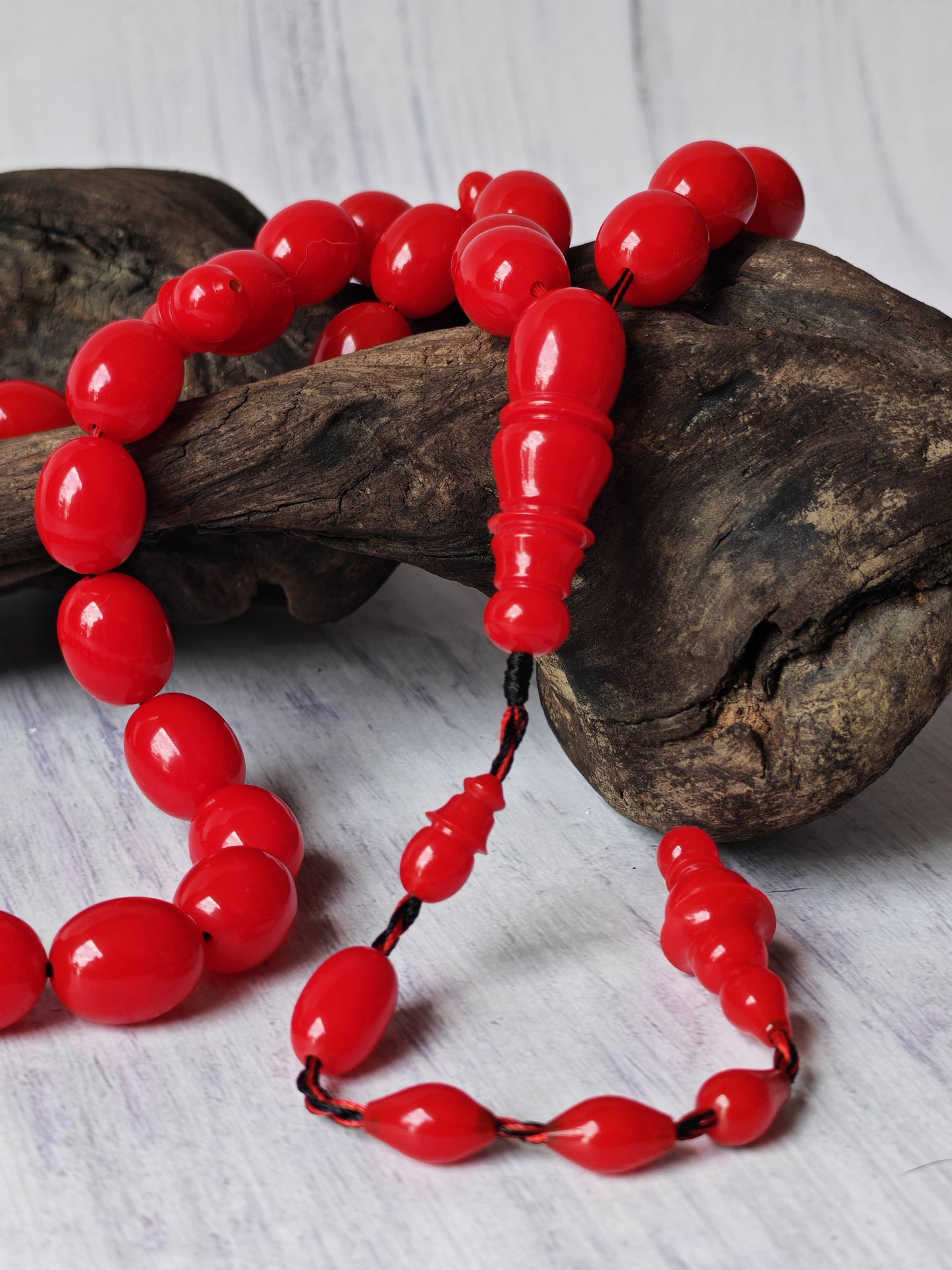Bright Red British Bakelite Tasbih | 37 Pigeon-Egg Beads | Egyptian Craft