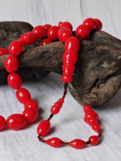 Bright Red British Bakelite Tasbih | 37 Pigeon-Egg Beads | Egyptian Craft