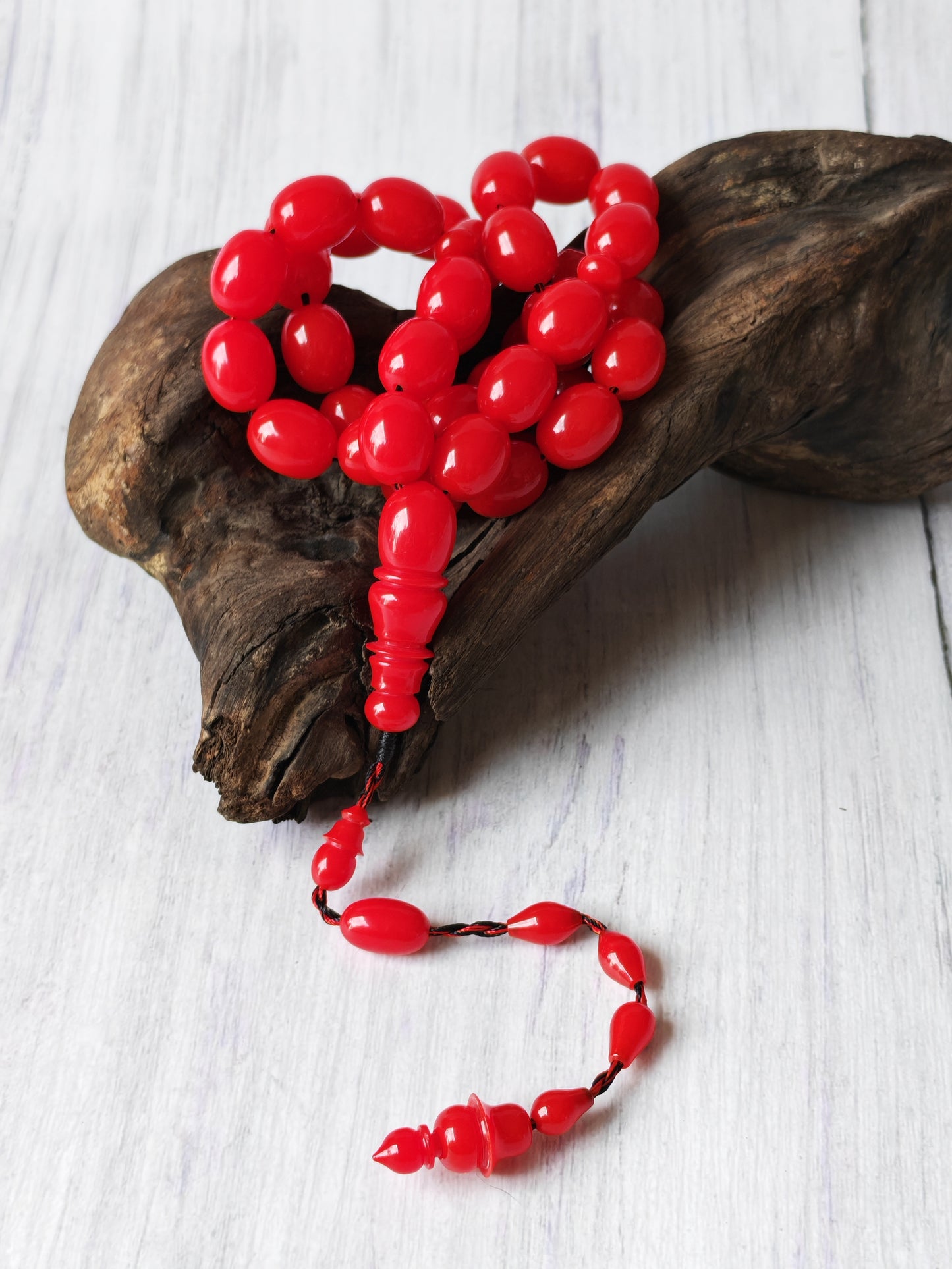 Bright Red British Bakelite Tasbih | 37 Pigeon-Egg Beads | Egyptian Craft