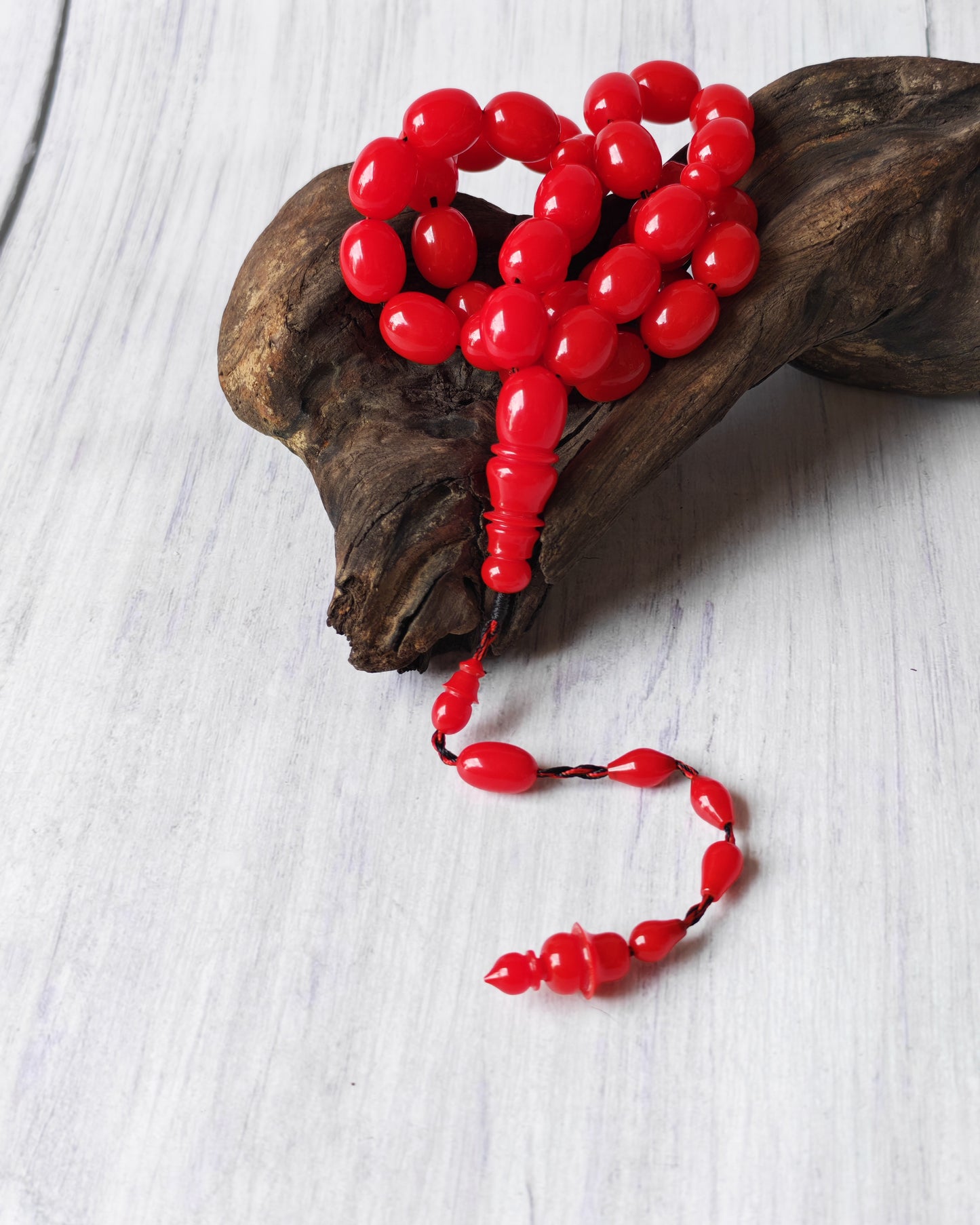 Bright Red British Bakelite Tasbih | 37 Pigeon-Egg Beads | Egyptian Craft