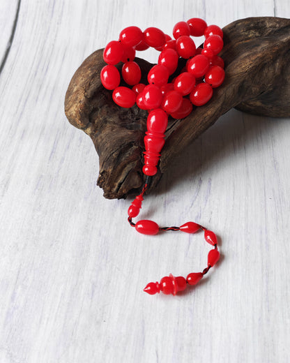 Bright Red British Bakelite Tasbih | 37 Pigeon-Egg Beads | Egyptian Craft