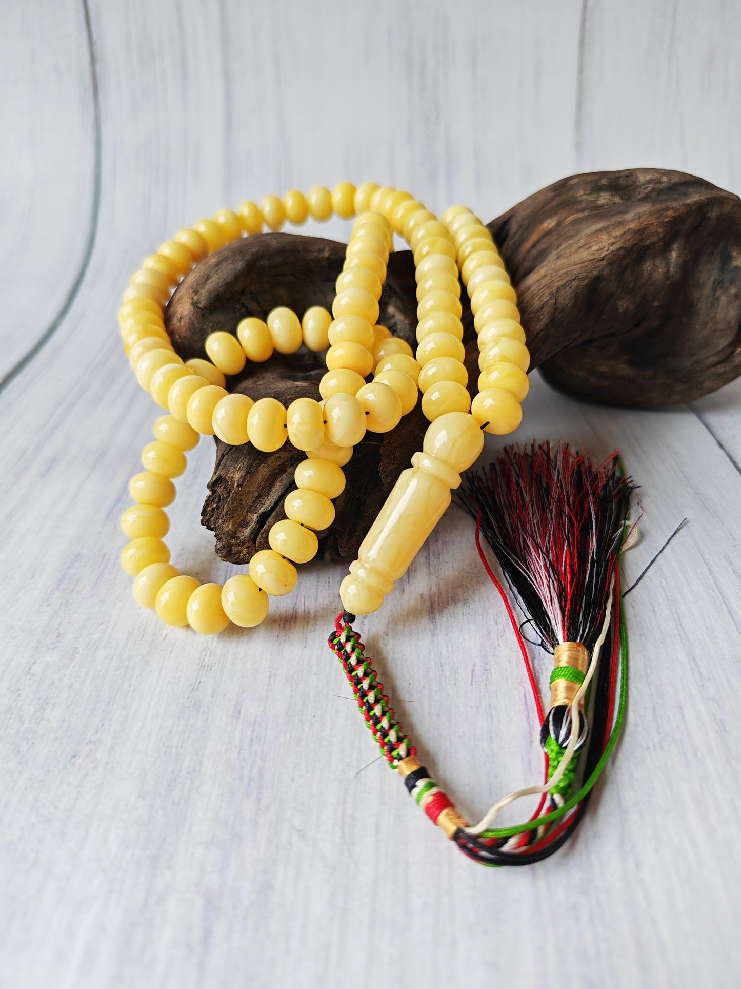 Unique Light Milk  Donut Shape Natural Amber Rosary / Tasbih 113 Beads