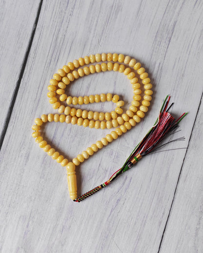 Unique Light Milk  Donut Shape Natural Amber Rosary / Tasbih 113 Beads