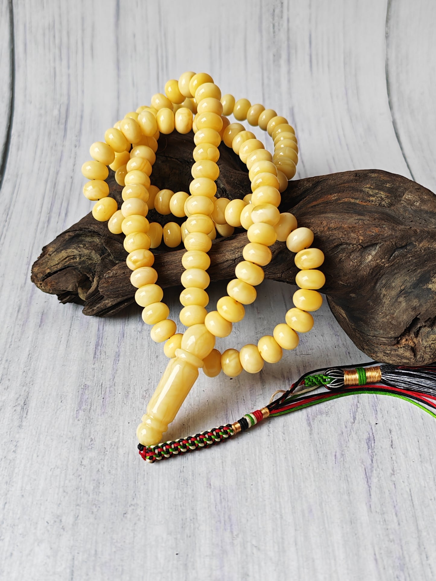 Unique Light Milk  Donut Shape Natural Amber Rosary / Tasbih 113 Beads