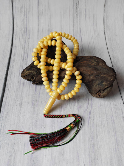 Unique Light Milk  Donut Shape Natural Amber Rosary / Tasbih 113 Beads