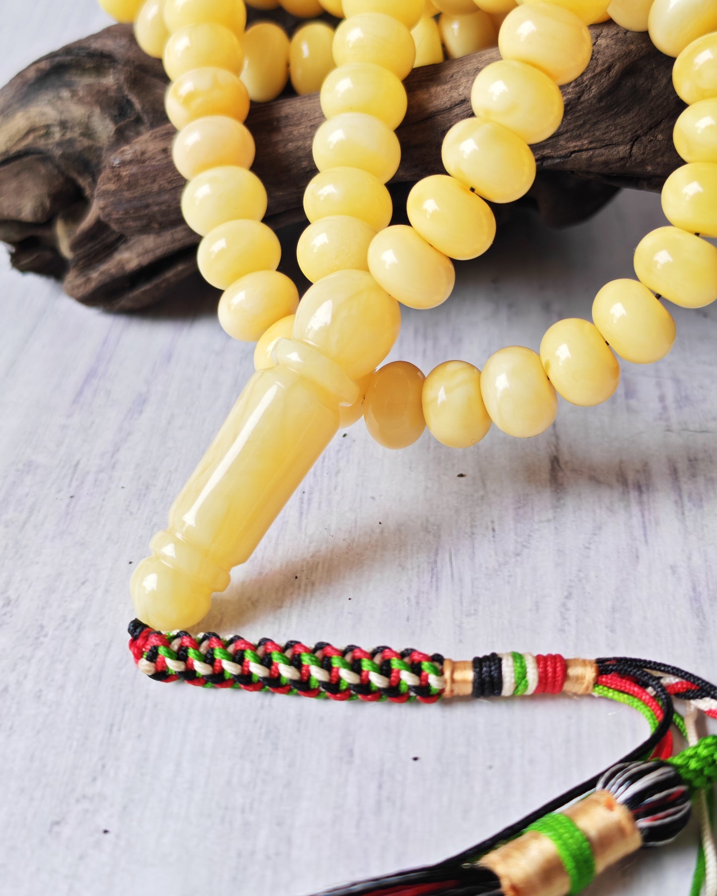Unique Light Milk  Donut Shape Natural Amber Rosary / Tasbih 113 Beads