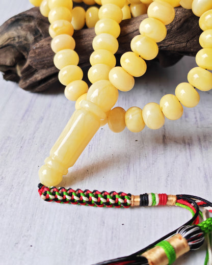 Unique Light Milk  Donut Shape Natural Amber Rosary / Tasbih 113 Beads