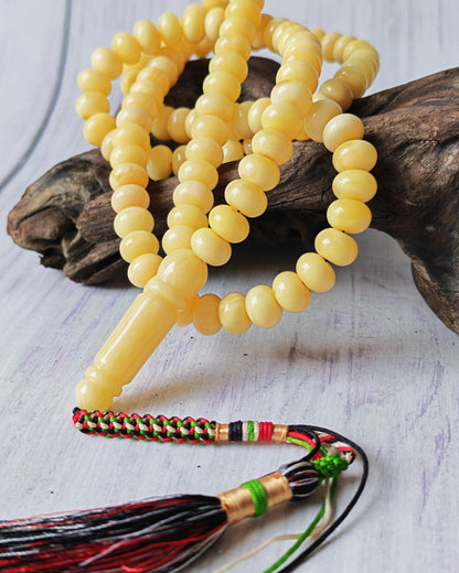Unique Light Milk  Donut Shape Natural Amber Rosary / Tasbih 113 Beads