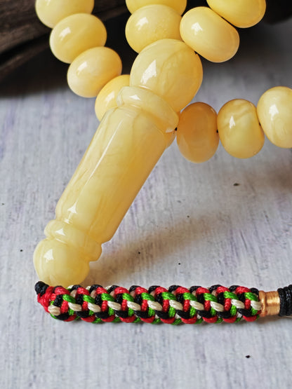 Unique Light Milk  Donut Shape Natural Amber Rosary / Tasbih 113 Beads