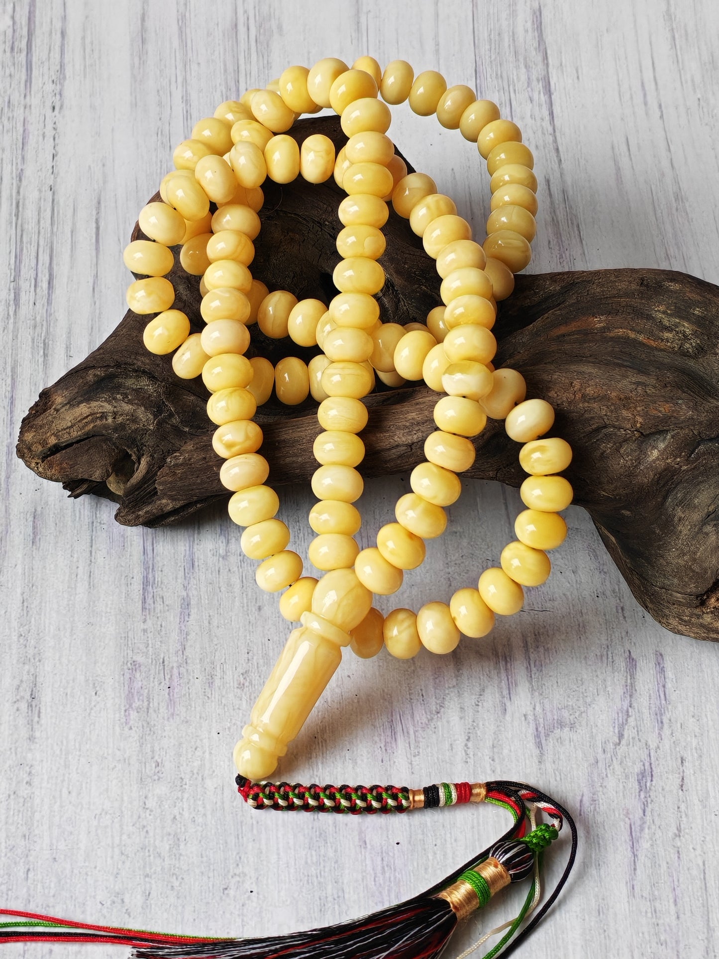 Unique Light Milk  Donut Shape Natural Amber Rosary / Tasbih 113 Beads