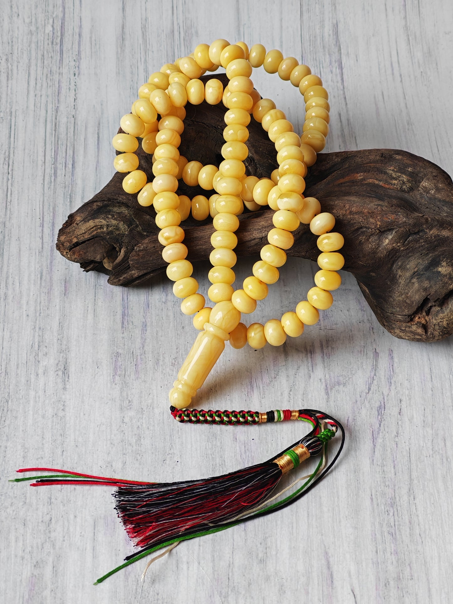 Unique Light Milk  Donut Shape Natural Amber Rosary / Tasbih 113 Beads