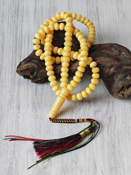 Unique Light Milk  Donut Shape Natural Amber Rosary / Tasbih 113 Beads
